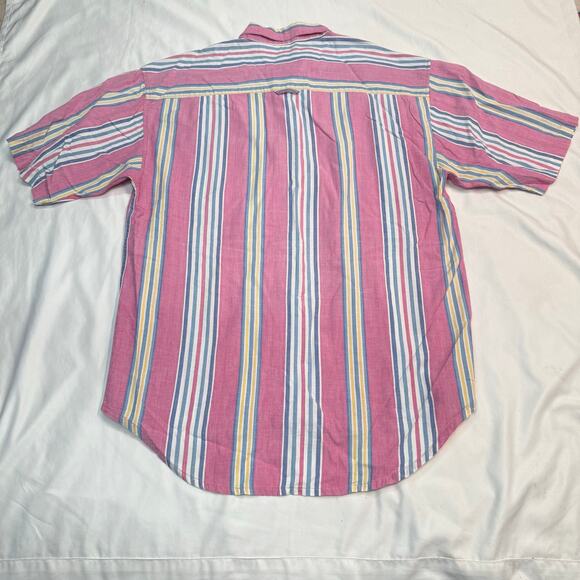 Vintage Blueprint Men’s Striped Short Sleeve Button-Down Shirt M Pink Yellow - Picture 7 of 7